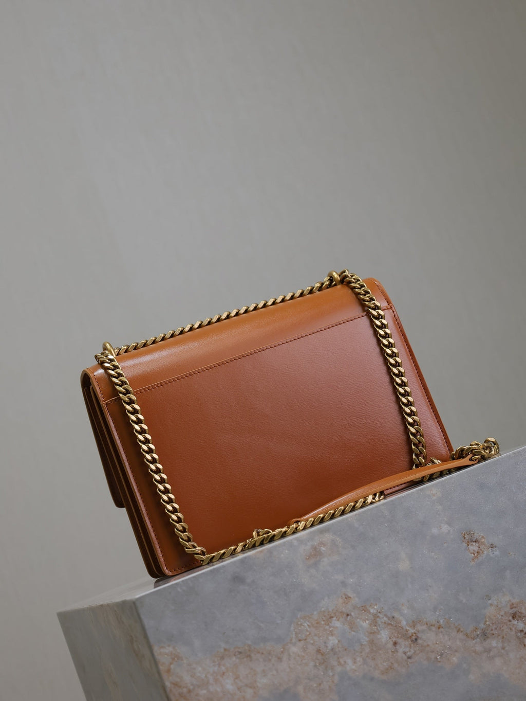 SAINT LAURENT YSL 25S SUNSET BAG 22 IN DARK CARAMEL CALFSKIN GOLD HARDWRE