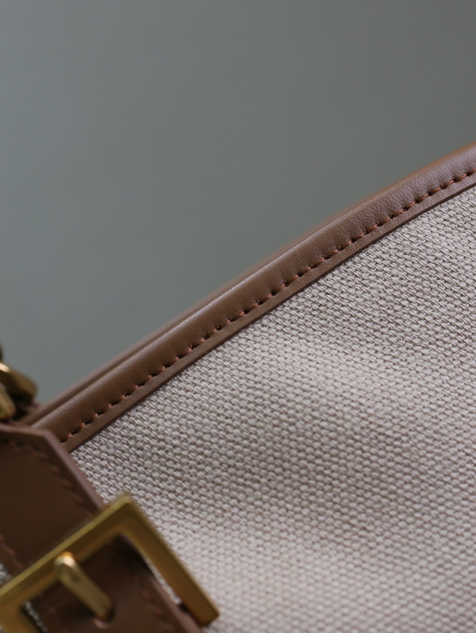 SAINT LAURENT TOTE BAG 47 IN WHITE CANVAS AND BROWN LEATHER TRIM GOLD HARDWARE