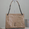 SAINT LAURENT NIKI SHOPPING BAG 33 IN LIGHT BROWN CRUMPLED CALFSKIN