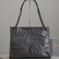 SAINT LAURENT NIKI SHOPPING BAG 33 IN GRAY CRUMPLED CALFSKIN