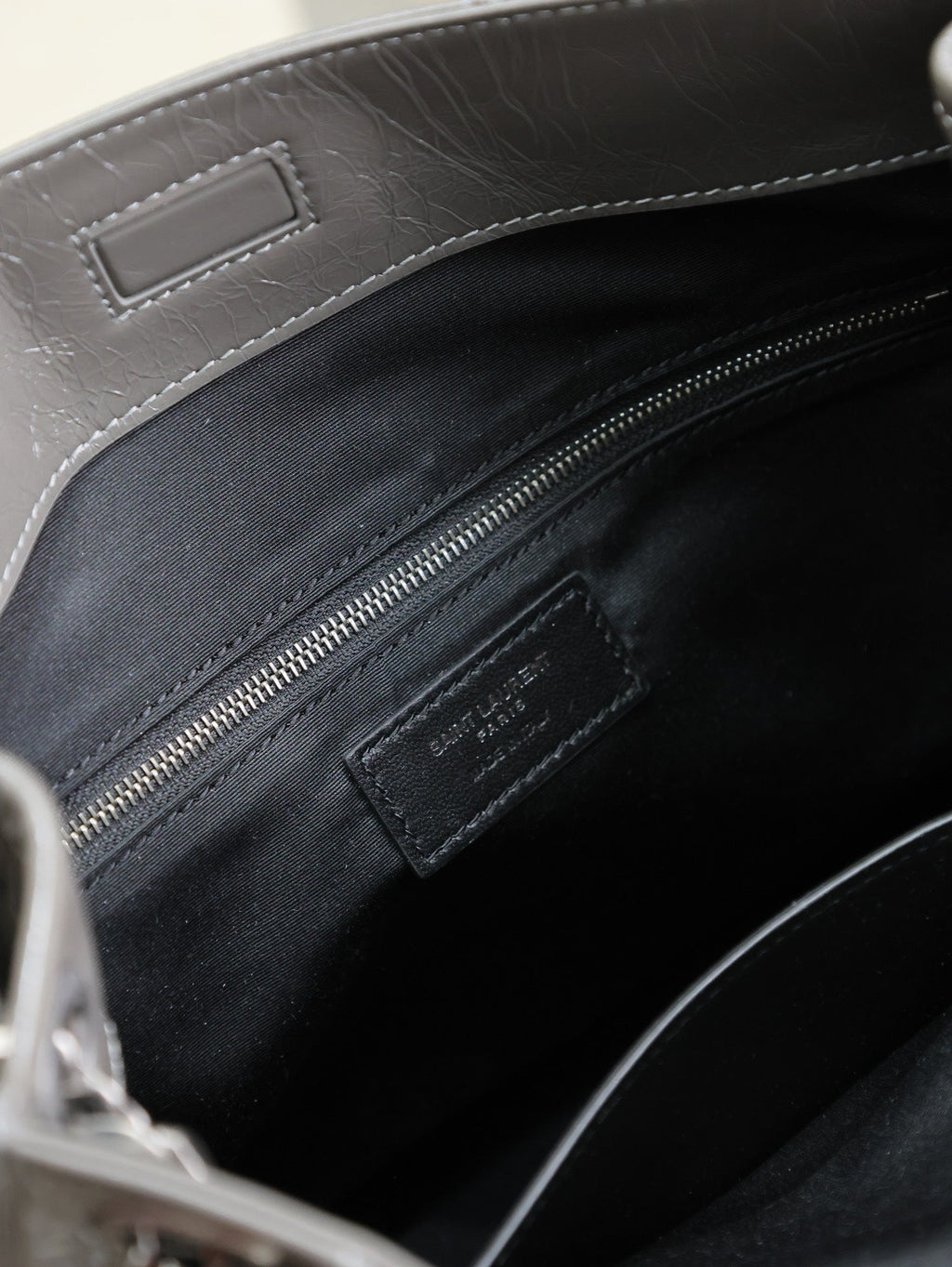 SAINT LAURENT NIKI SHOPPING BAG 33 IN GRAY CRUMPLED CALFSKIN