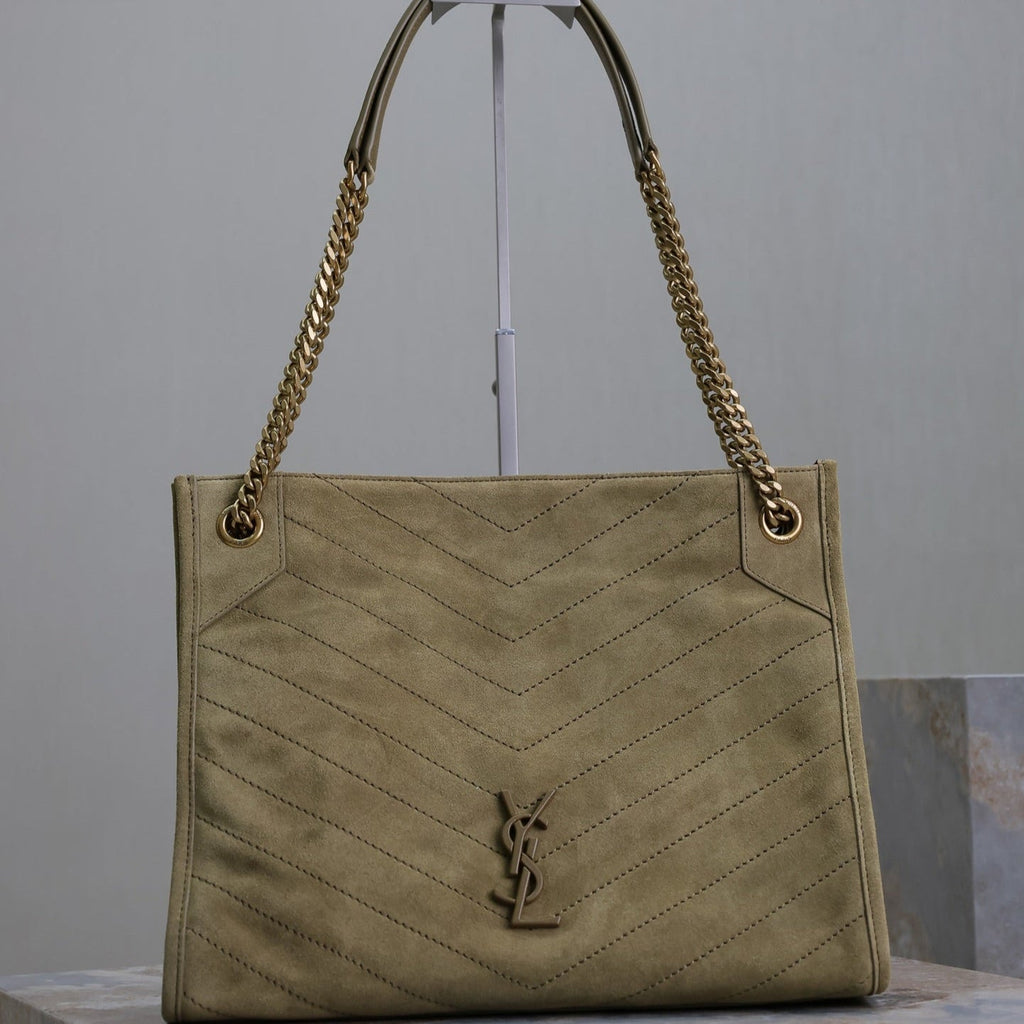 SAINT LAURENT NIKI SHOPPING BAG 33 IN ECRU BEIGE SUEDE GOLD HARDWARE