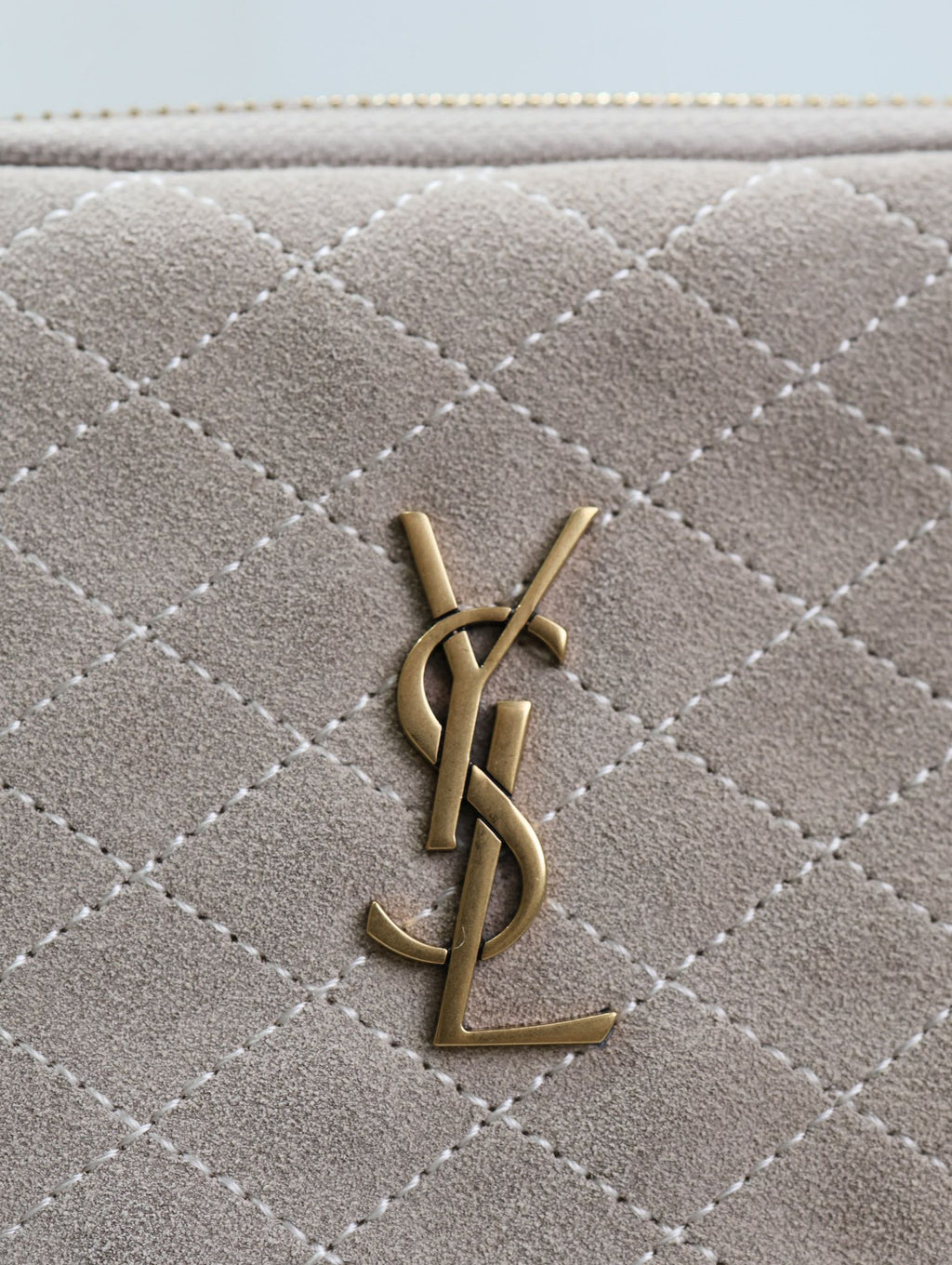 SAINT LAURENT GABY ZIPPED POUCH 19 IN GRAY MATTE SUEDE GOLD HARDWARE