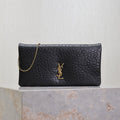 SAINT LAURENT CALYPSO POUCH 24 IN BLACK ELEPHANT TEXTURED LAMBSKIN GOLD LOGO