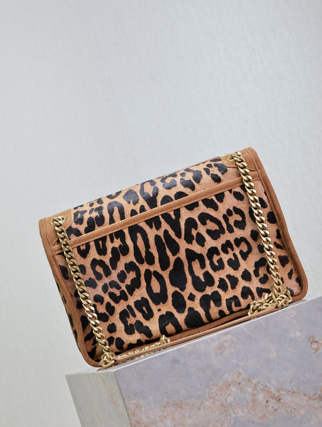 SAINT LAURENT NIKI MEDIUM 28 IN LEOPARD PRINT CALFSKIN AND BROWN SUEDE TRIM