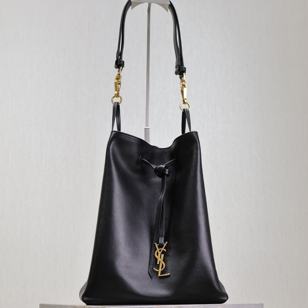 SAINT LAURENT POCHON BUCKET BAG 30 IN BLACK LAMBSKIN GOLD HARDWARE