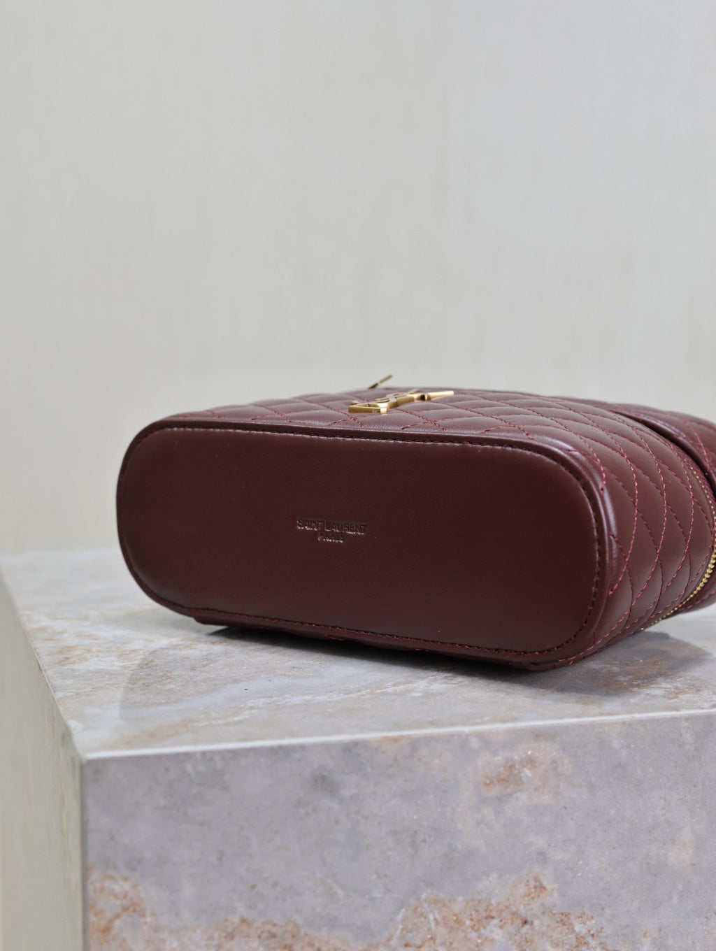 SAINT LAURENT GABY MINI VANITY 18 IN AUBURN RED LAMBSKIN GOLD HARDWARE