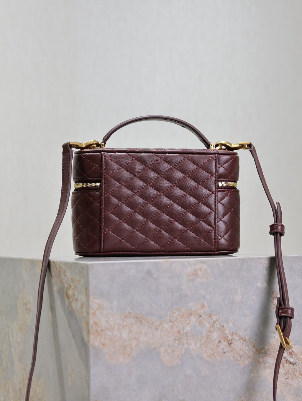 SAINT LAURENT GABY MINI VANITY 18 IN AUBURN RED LAMBSKIN GOLD HARDWARE