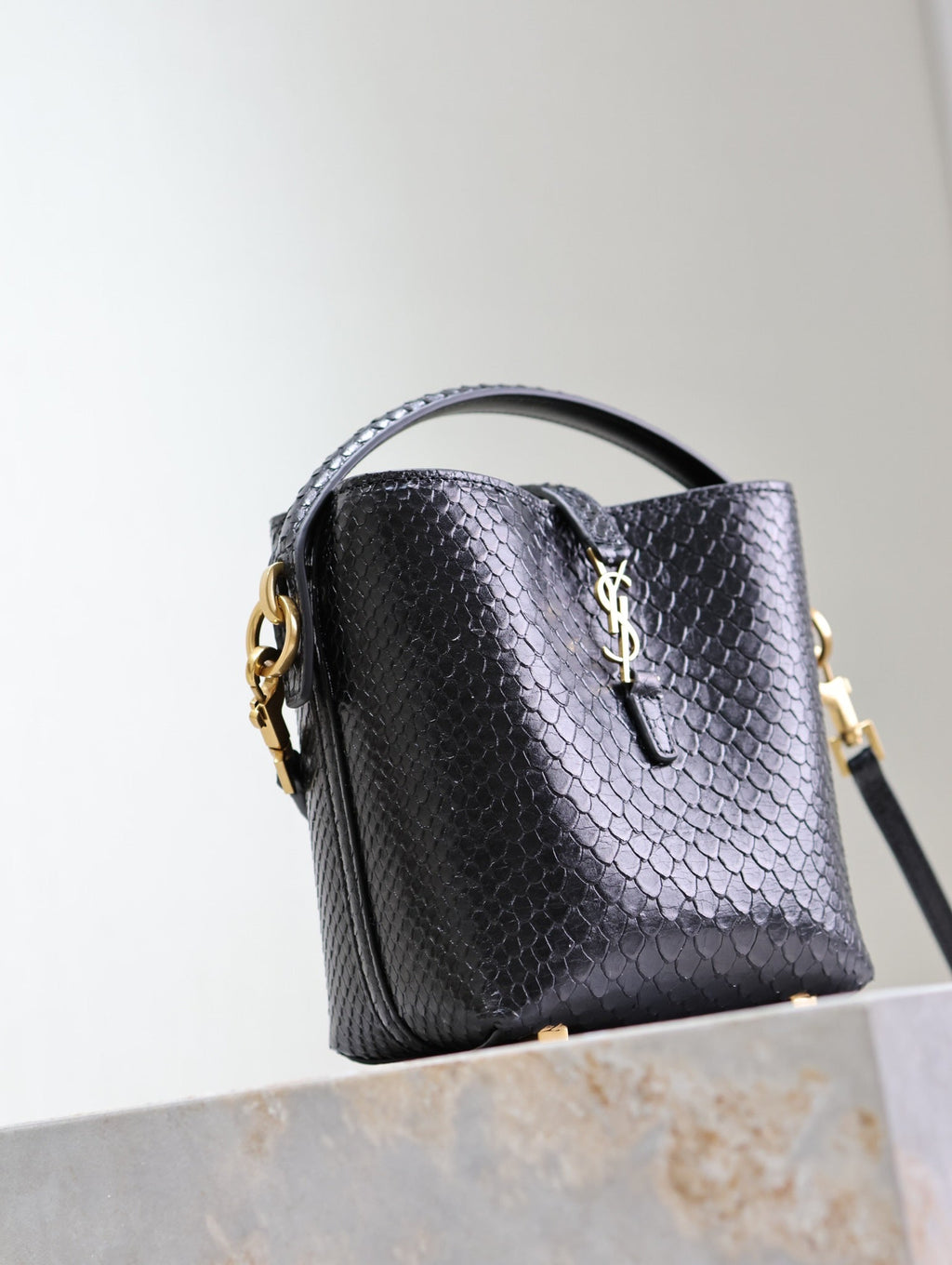 SAINT LAURENT LE 37 MINI BAG 15 IN BLACK SNAKE PATTERN CALFSKIN
