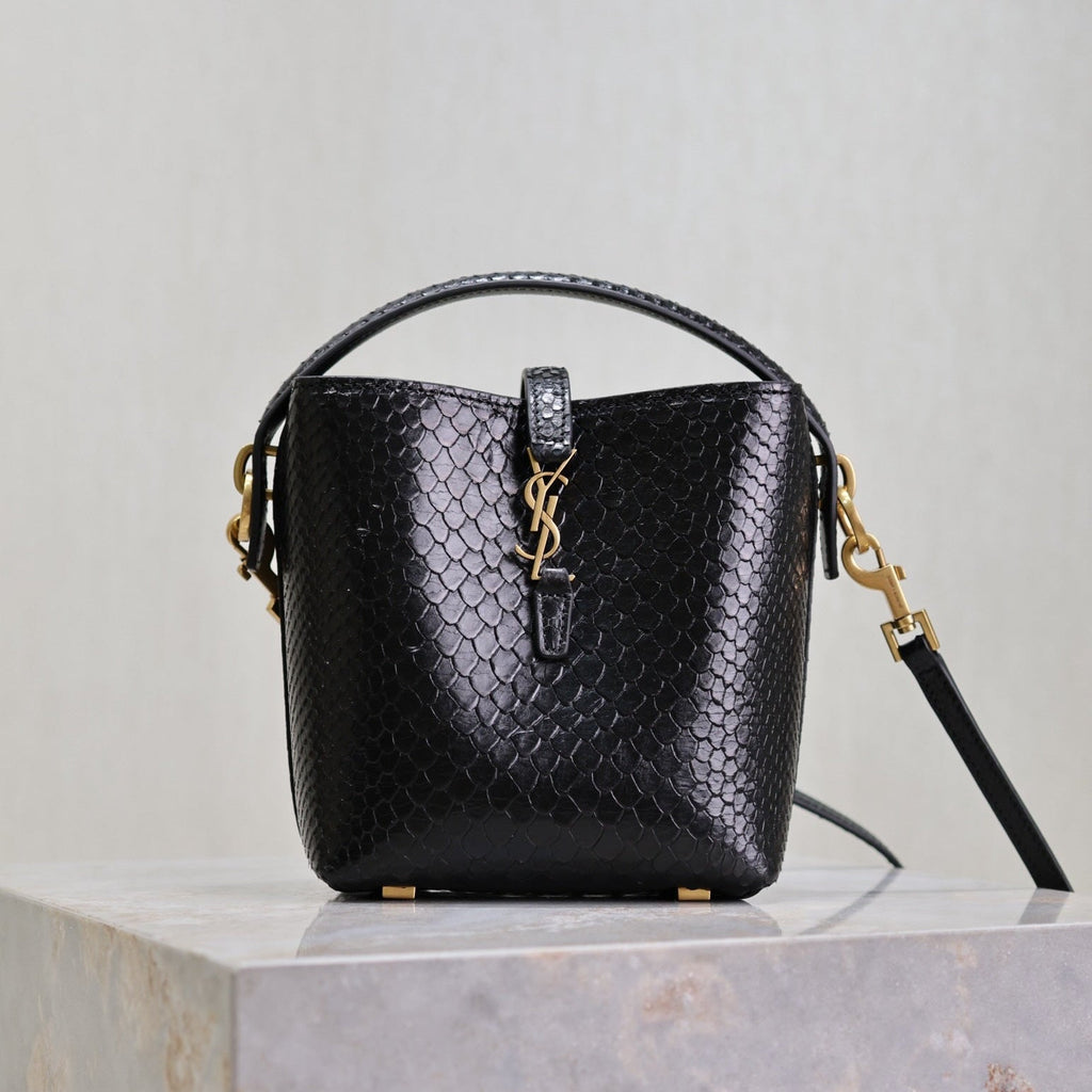 SAINT LAURENT LE 37 MINI BAG 15 IN BLACK SNAKE PATTERN CALFSKIN