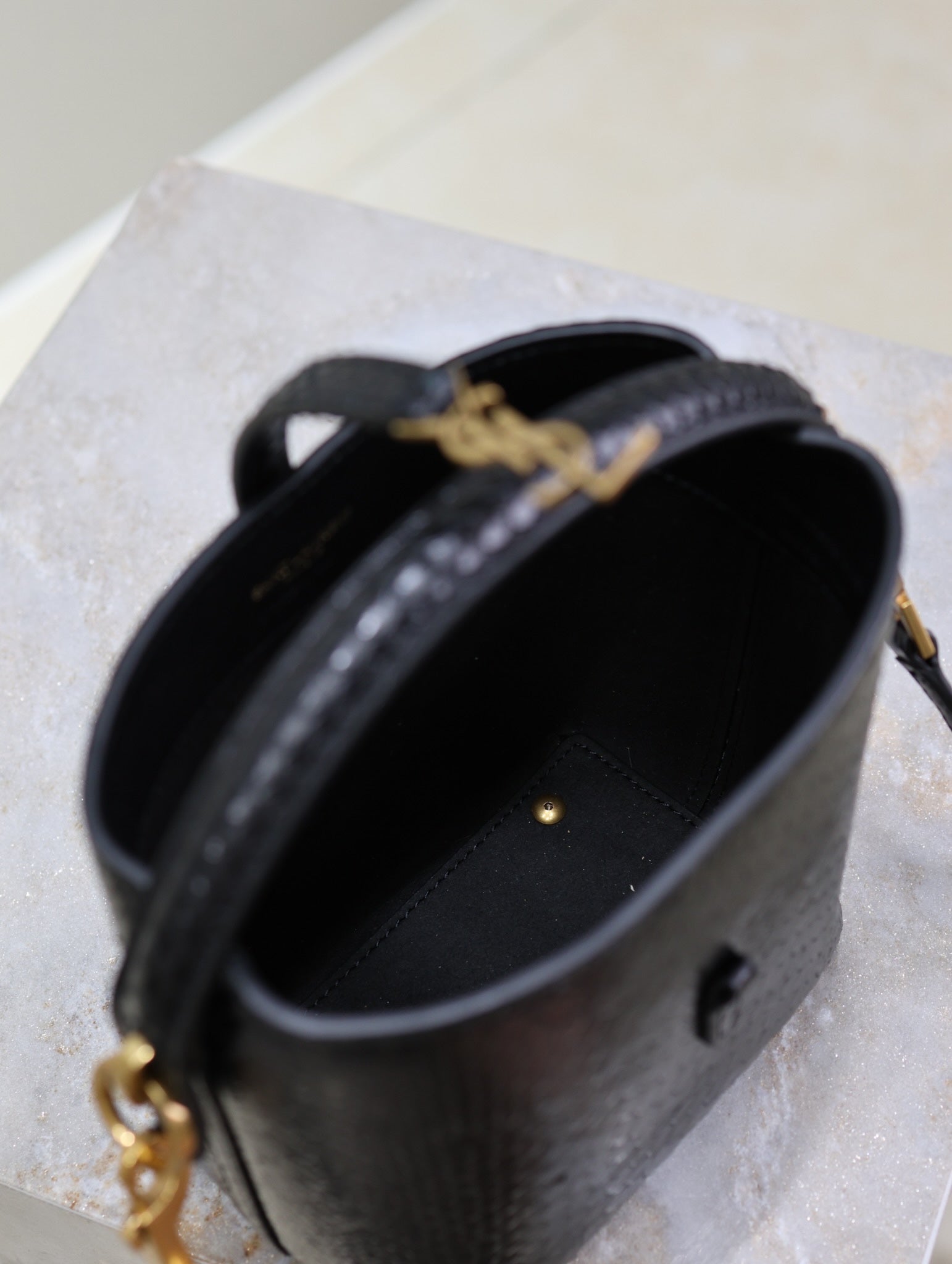SAINT LAURENT LE 37 MINI BAG 15 IN BLACK SNAKE PATTERN CALFSKIN