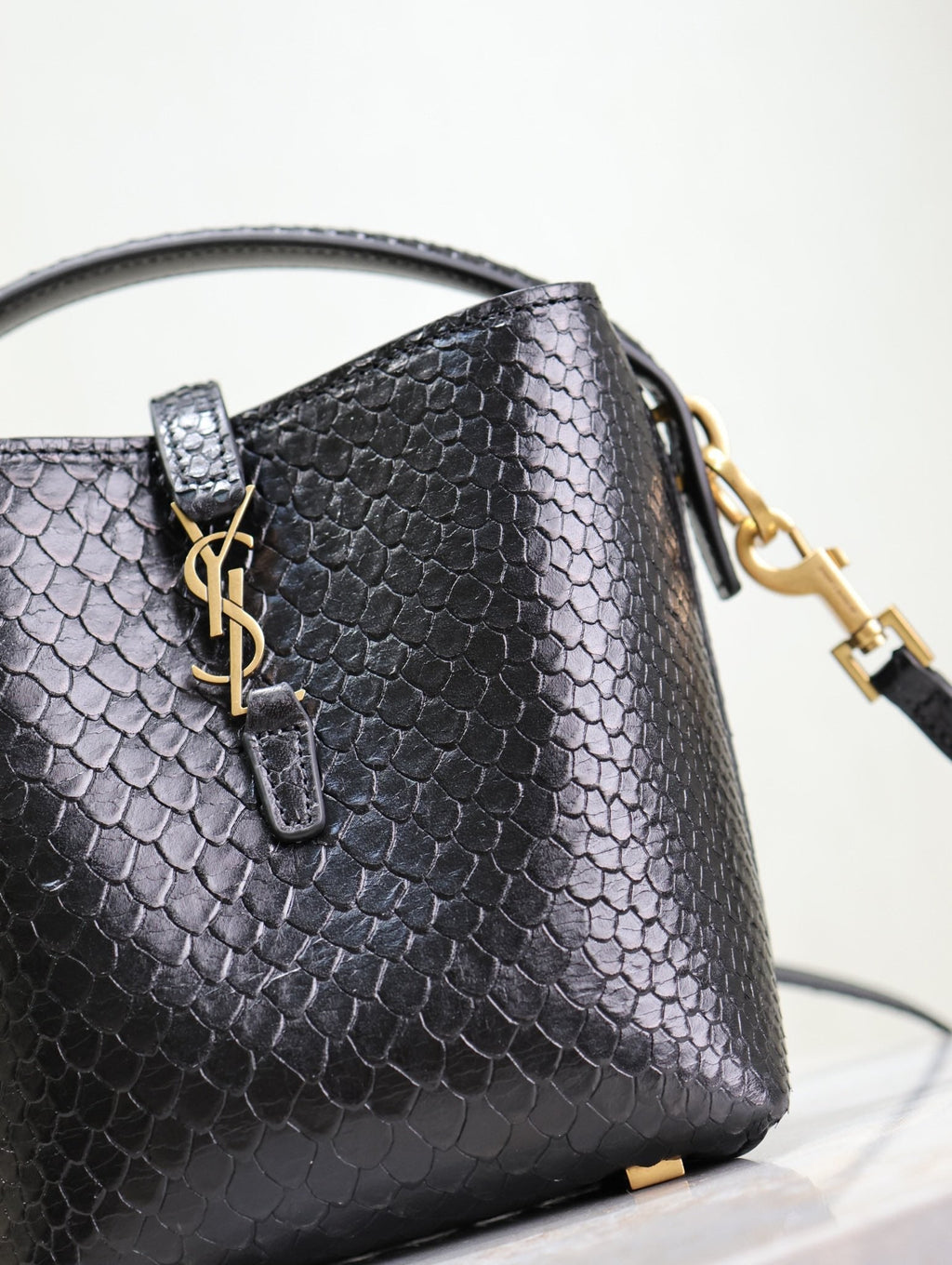 SAINT LAURENT LE 37 MINI BAG 15 IN BLACK SNAKE PATTERN CALFSKIN