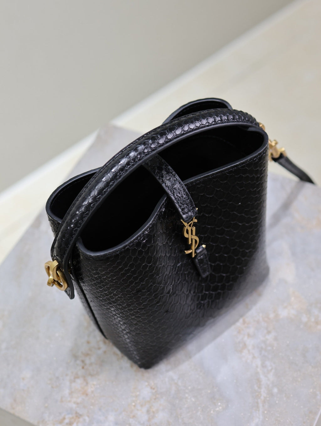 SAINT LAURENT LE 37 MINI BAG 15 IN BLACK SNAKE PATTERN CALFSKIN