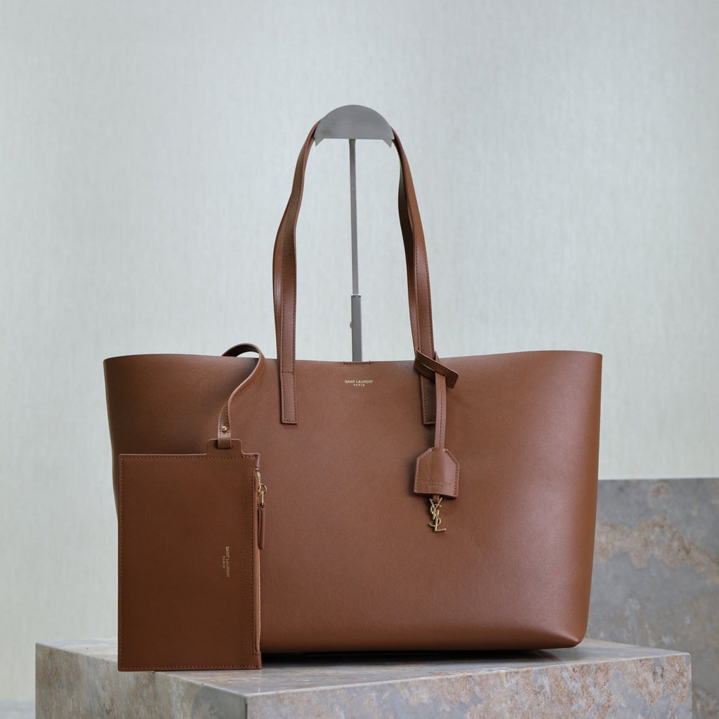 SAINT LAURENT SHOPPING TOTE BAG 38 IN RED BROWN CALFSKIN