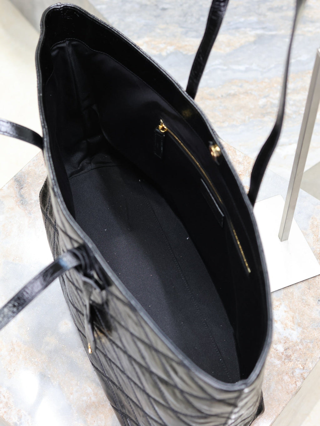 SAINT LAURENT SHOPPING TOTE BAG 38 IN BLACK CRUMPLED CALFSKIN