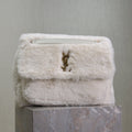 SAINT LAURENT NIKI LARGE 32 IN WHITE RABBIT FUR GOLD HARDWARE