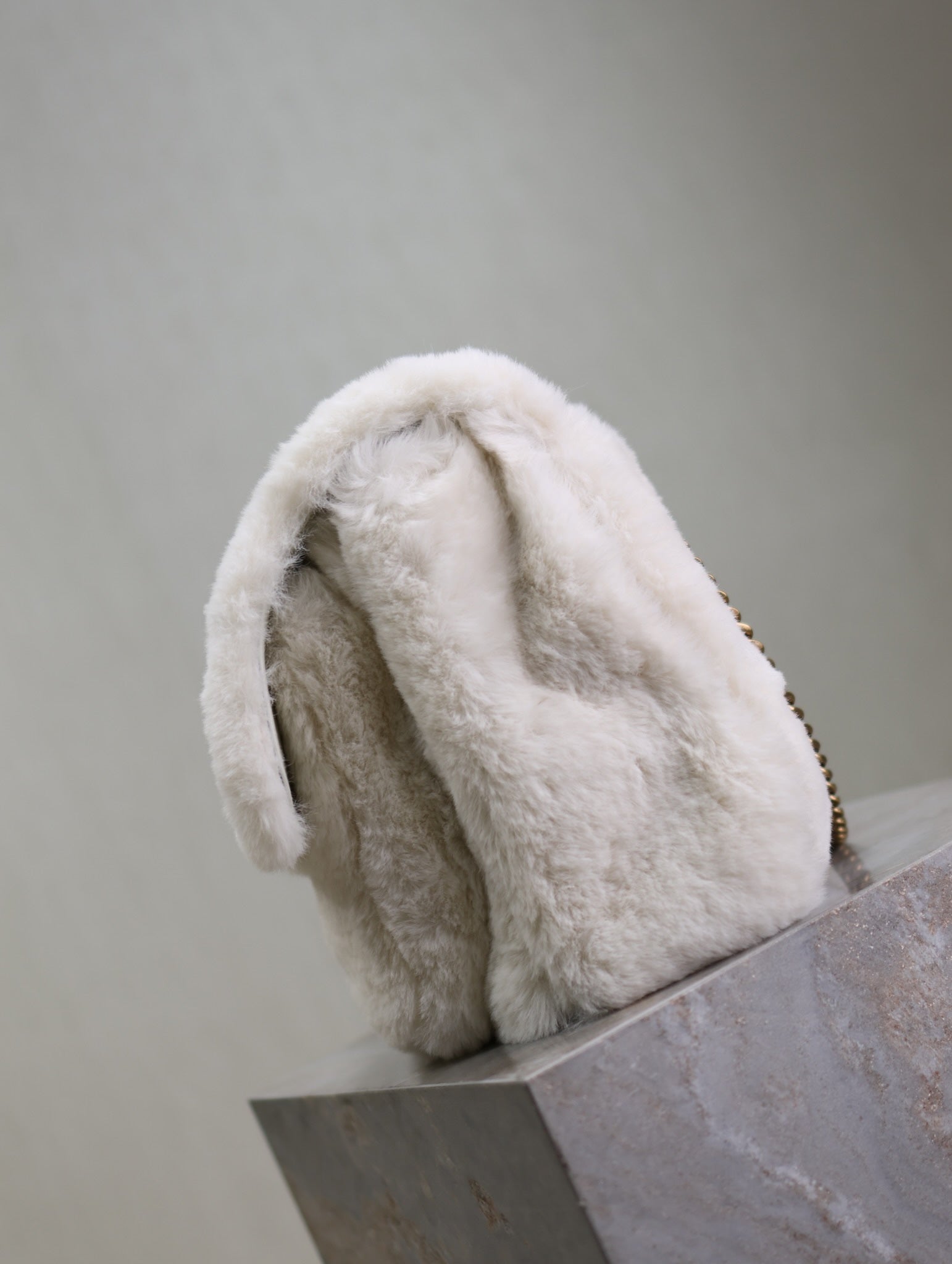 SAINT LAURENT NIKI LARGE 32 IN WHITE RABBIT FUR GOLD HARDWARE