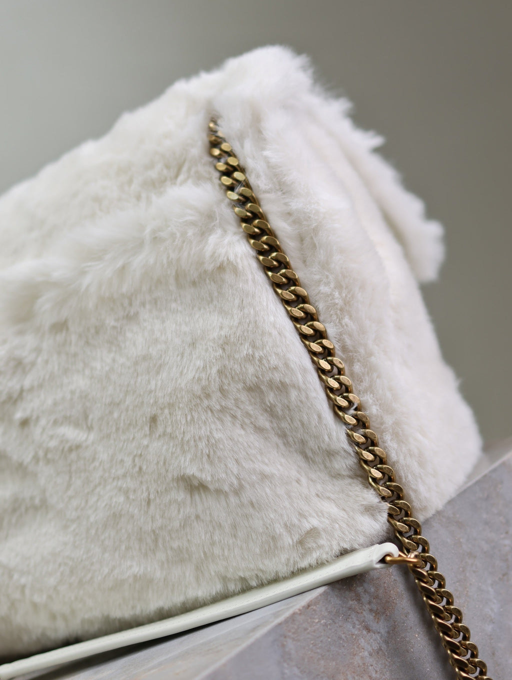 SAINT LAURENT NIKI MEDIUM 28 IN WHITE RABBIT FUR GOLD HARDWARE