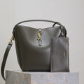 SAINT LAURENT YSL 25S LE 5 À 7 BUCKET 26 IN DARK OLIVE CALFSKIN GOLD HARDWRE