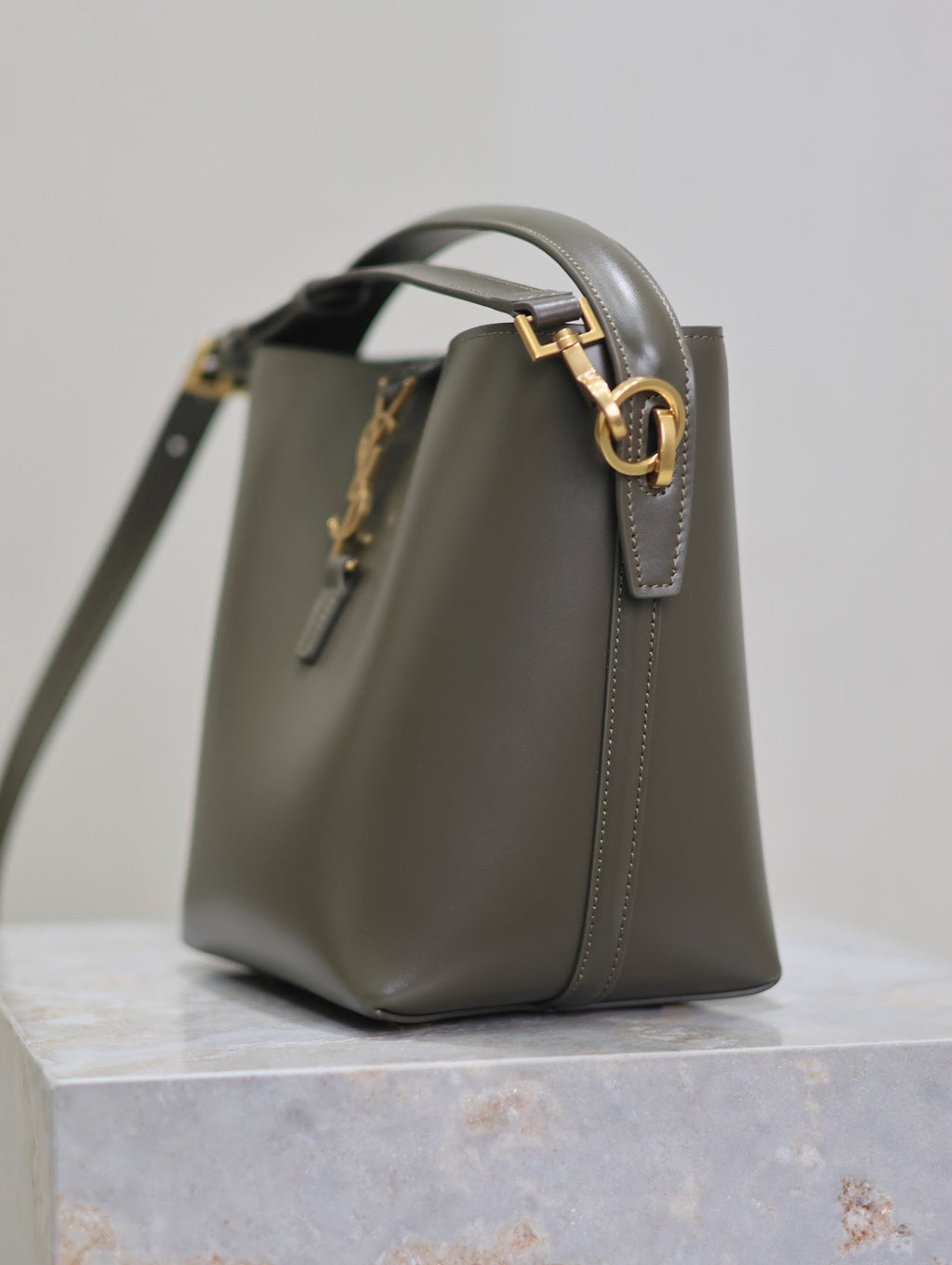 SAINT LAURENT YSL 25S LE 37 MINI 20 IN DARK OLIVE CALFSKIN GOLD HARDWRE