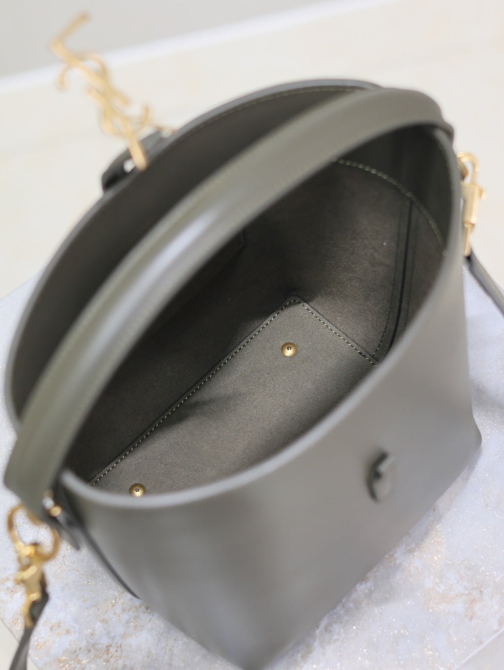 SAINT LAURENT YSL 25S LE 37 MINI 20 IN DARK OLIVE CALFSKIN GOLD HARDWRE