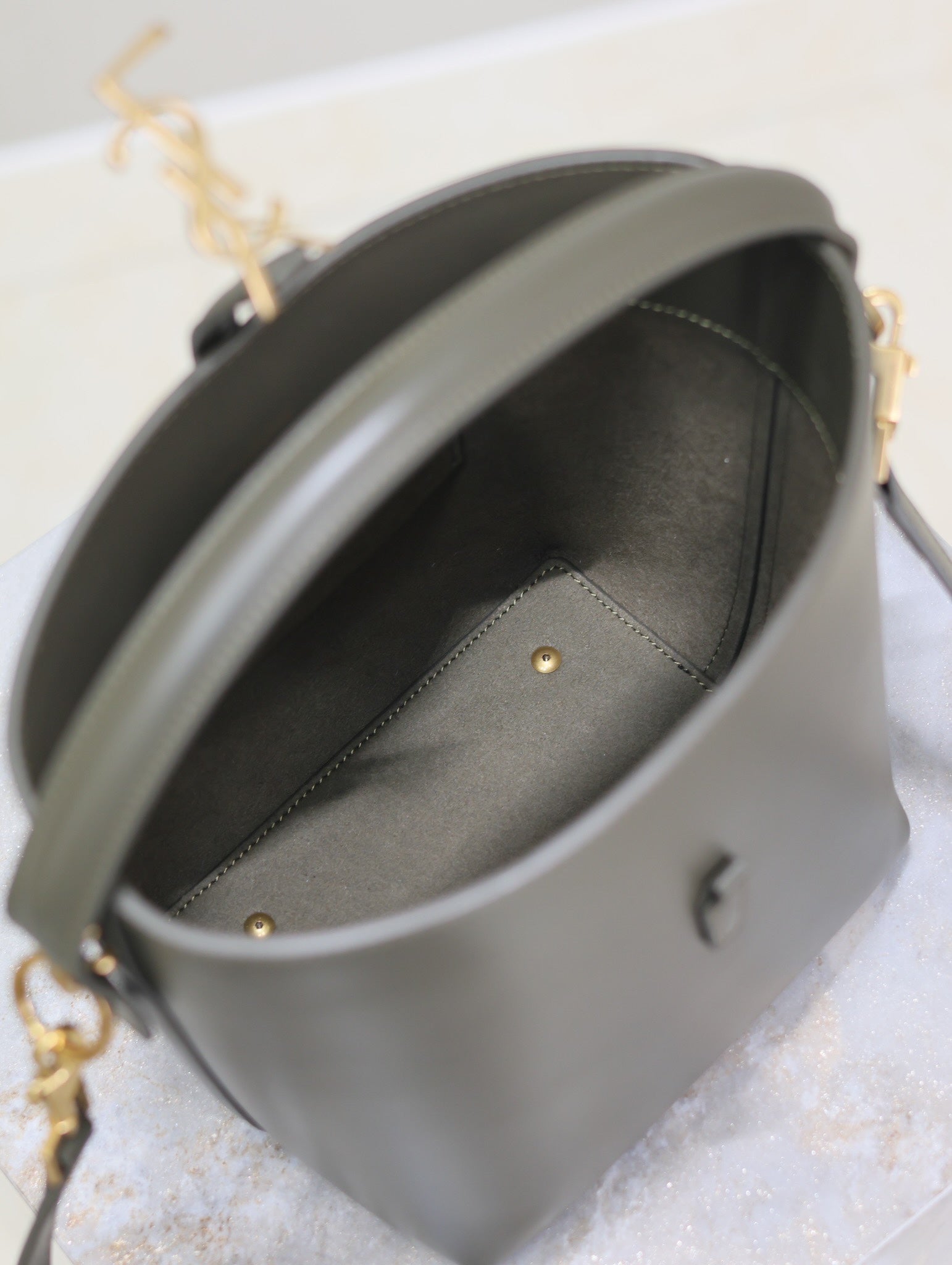 SAINT LAURENT YSL 25S LE 37 MINI 20 IN DARK OLIVE CALFSKIN GOLD HARDWRE