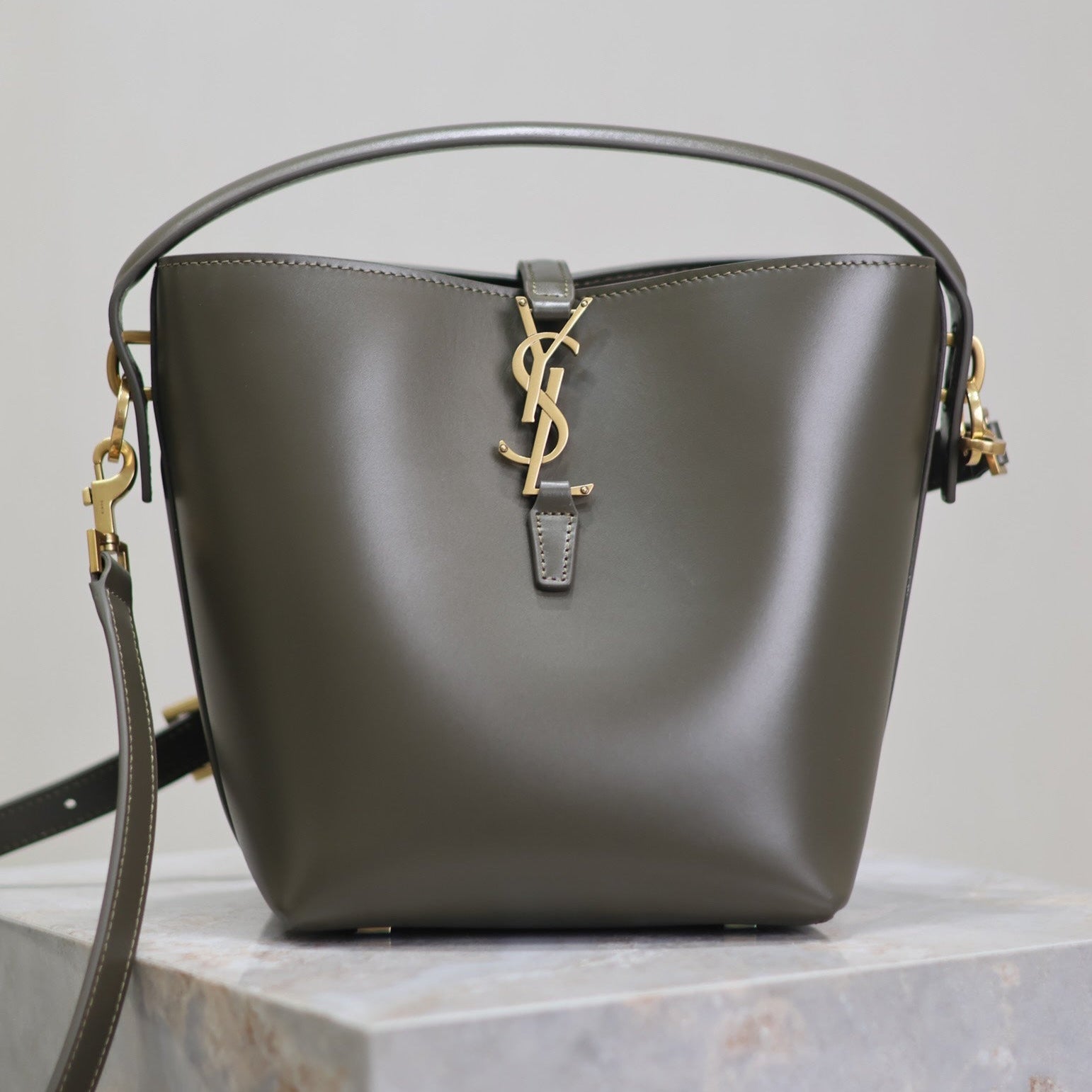 SAINT LAURENT YSL 25S LE 37 MINI 20 IN DARK OLIVE CALFSKIN GOLD HARDWRE