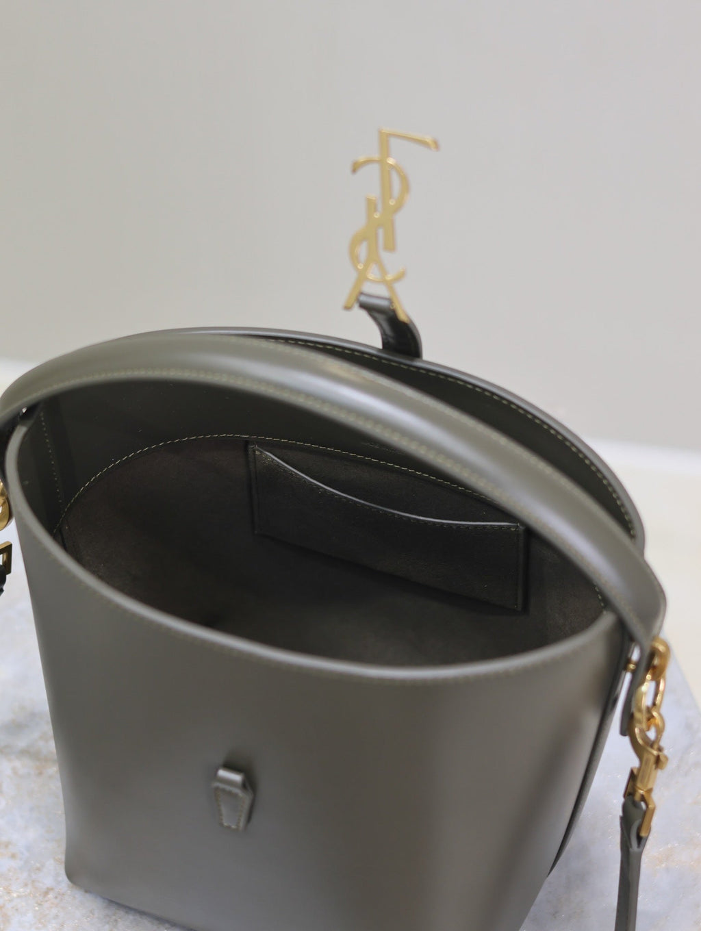 SAINT LAURENT YSL 25S LE 37 MINI 20 IN DARK OLIVE CALFSKIN GOLD HARDWRE