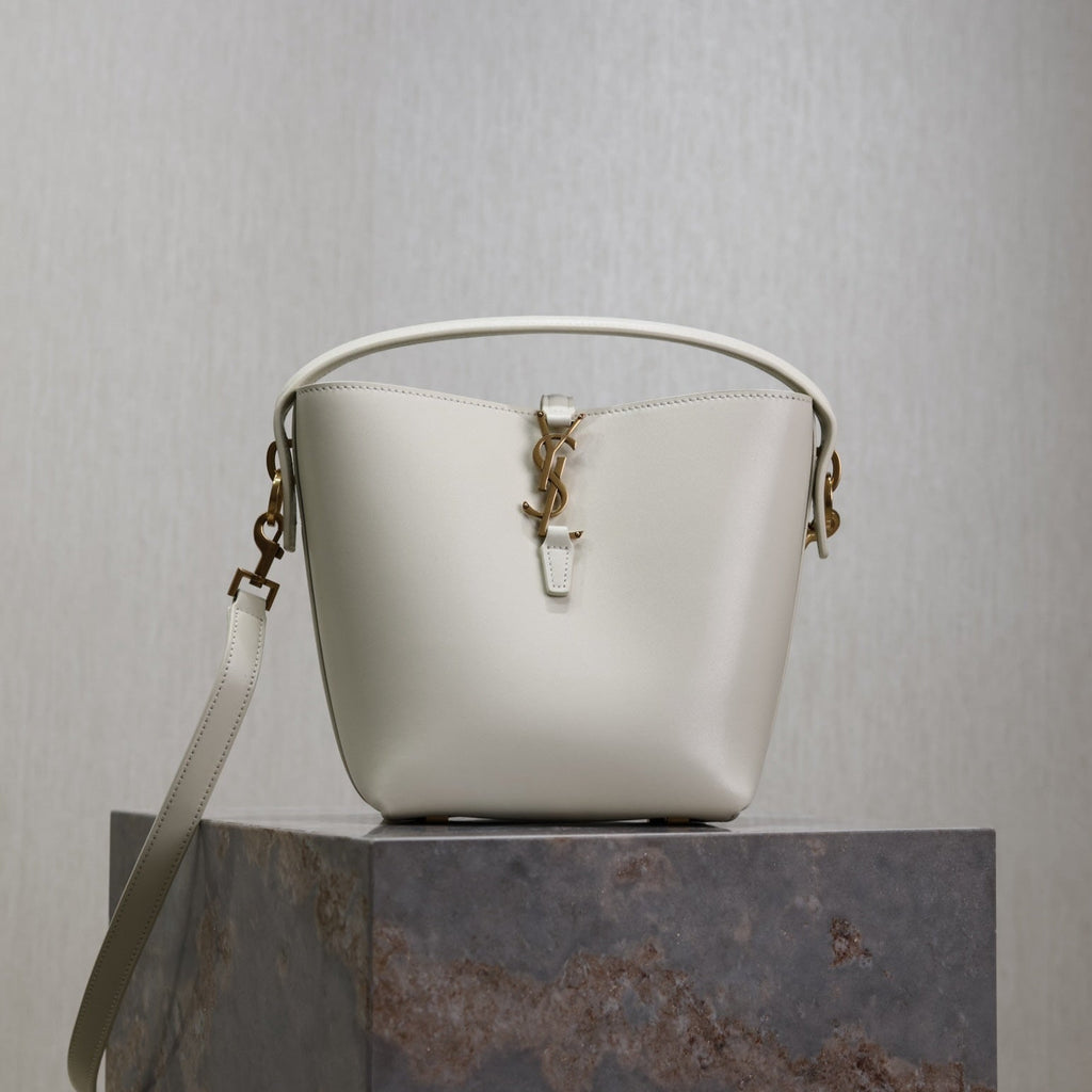 SAINT LAURENT YSL 25S LE 37 BAG 20 IN DUSTY GRAY CALFSKIN GOLD HARDWRE