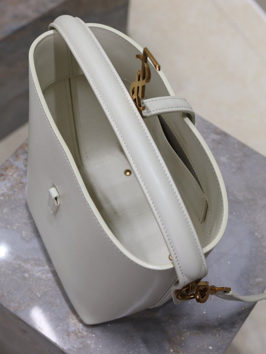 SAINT LAURENT YSL 25S LE 37 BAG 20 IN DUSTY GRAY CALFSKIN GOLD HARDWRE