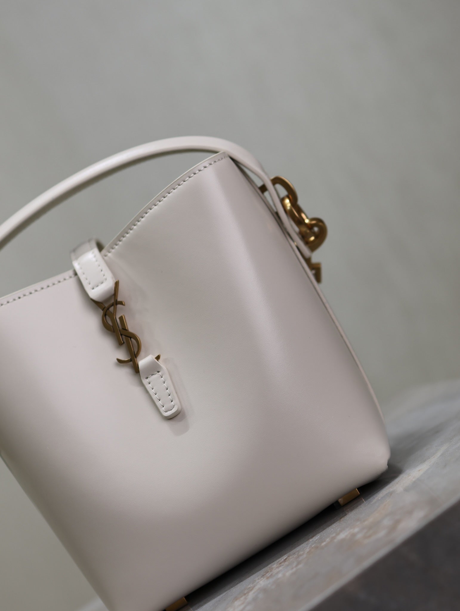 SAINT LAURENT YSL 25S LE 37 MINI 15 IN DUSTY GRAY CALFSKIN GOLD HARDWRE