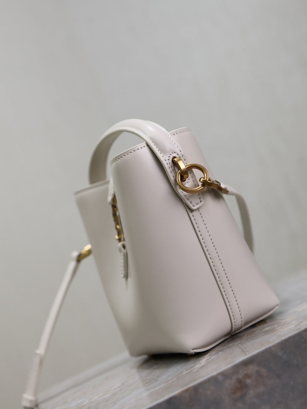 SAINT LAURENT YSL 25S LE 37 MINI 15 IN DUSTY GRAY CALFSKIN GOLD HARDWRE