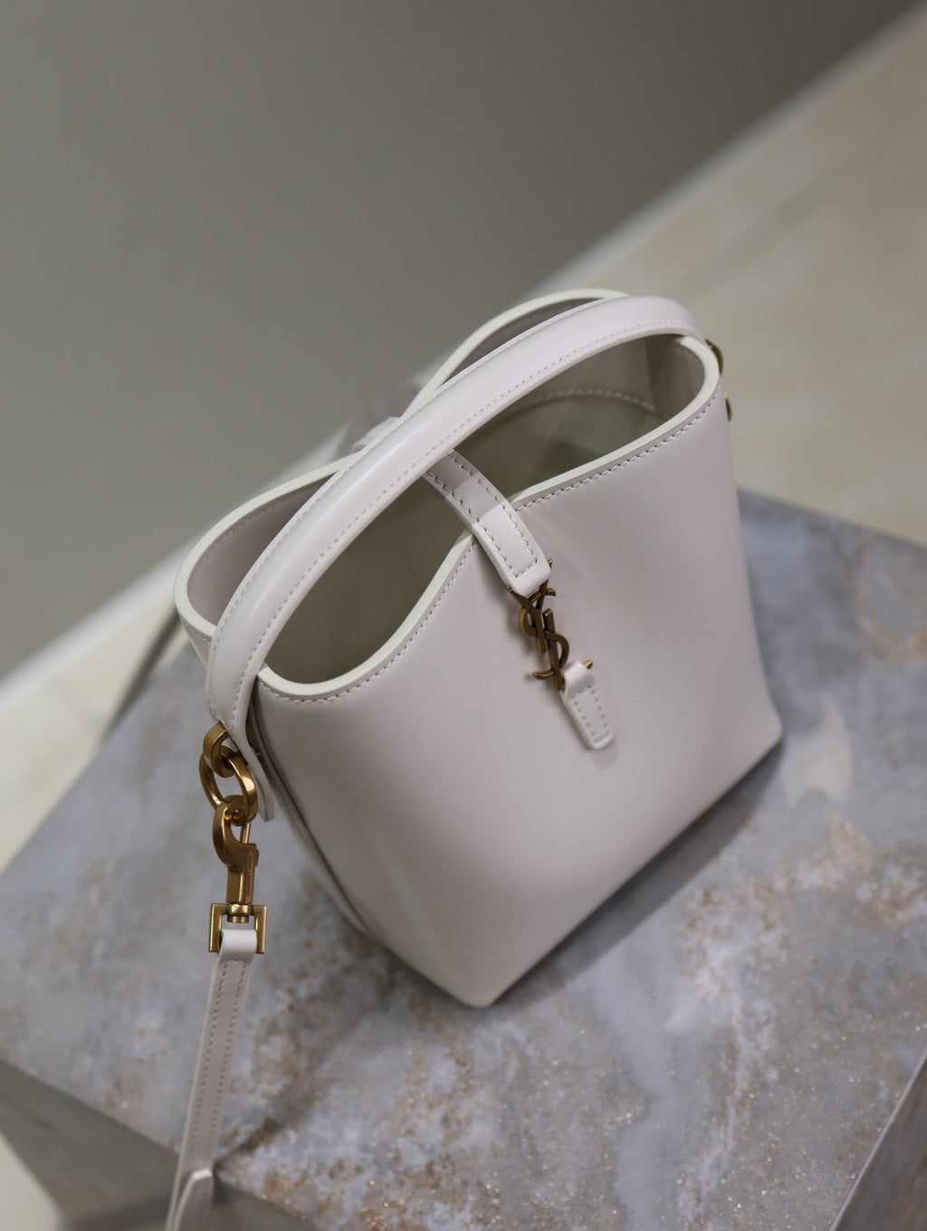 SAINT LAURENT YSL 25S LE 37 MINI 15 IN DUSTY GRAY CALFSKIN GOLD HARDWARE