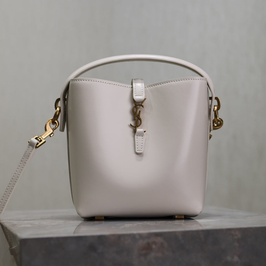 SAINT LAURENT YSL 25S LE 37 MINI 15 IN DUSTY GRAY CALFSKIN GOLD HARDWRE