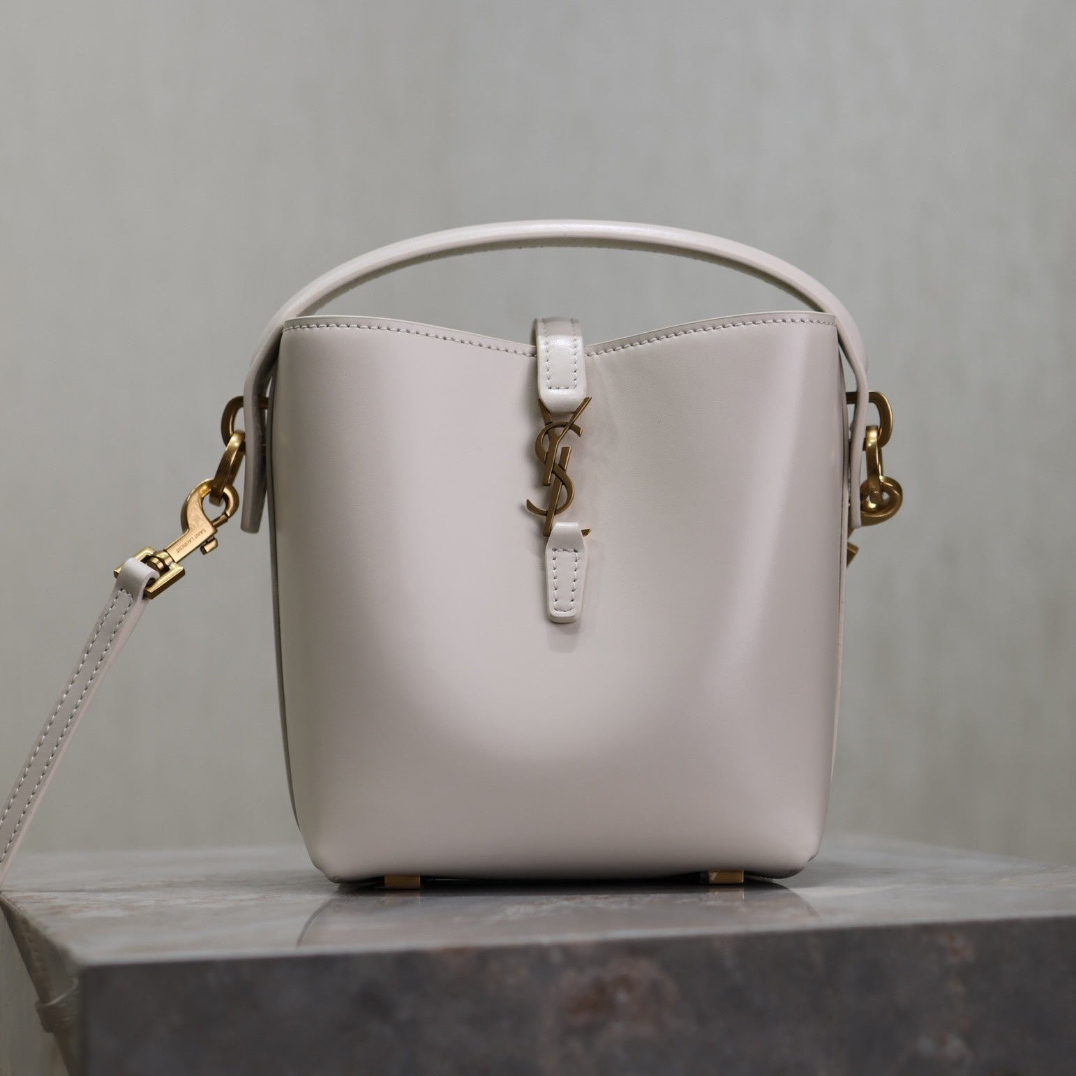 SAINT LAURENT YSL 25S LE 37 MINI 15 IN DUSTY GRAY CALFSKIN GOLD HARDWRE