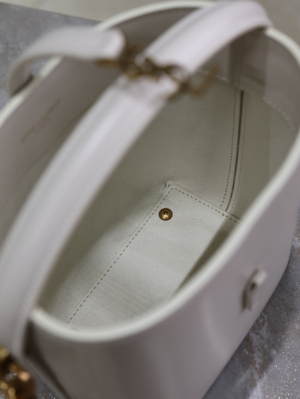SAINT LAURENT YSL 25S LE 37 MINI 15 IN DUSTY GRAY CALFSKIN GOLD HARDWRE