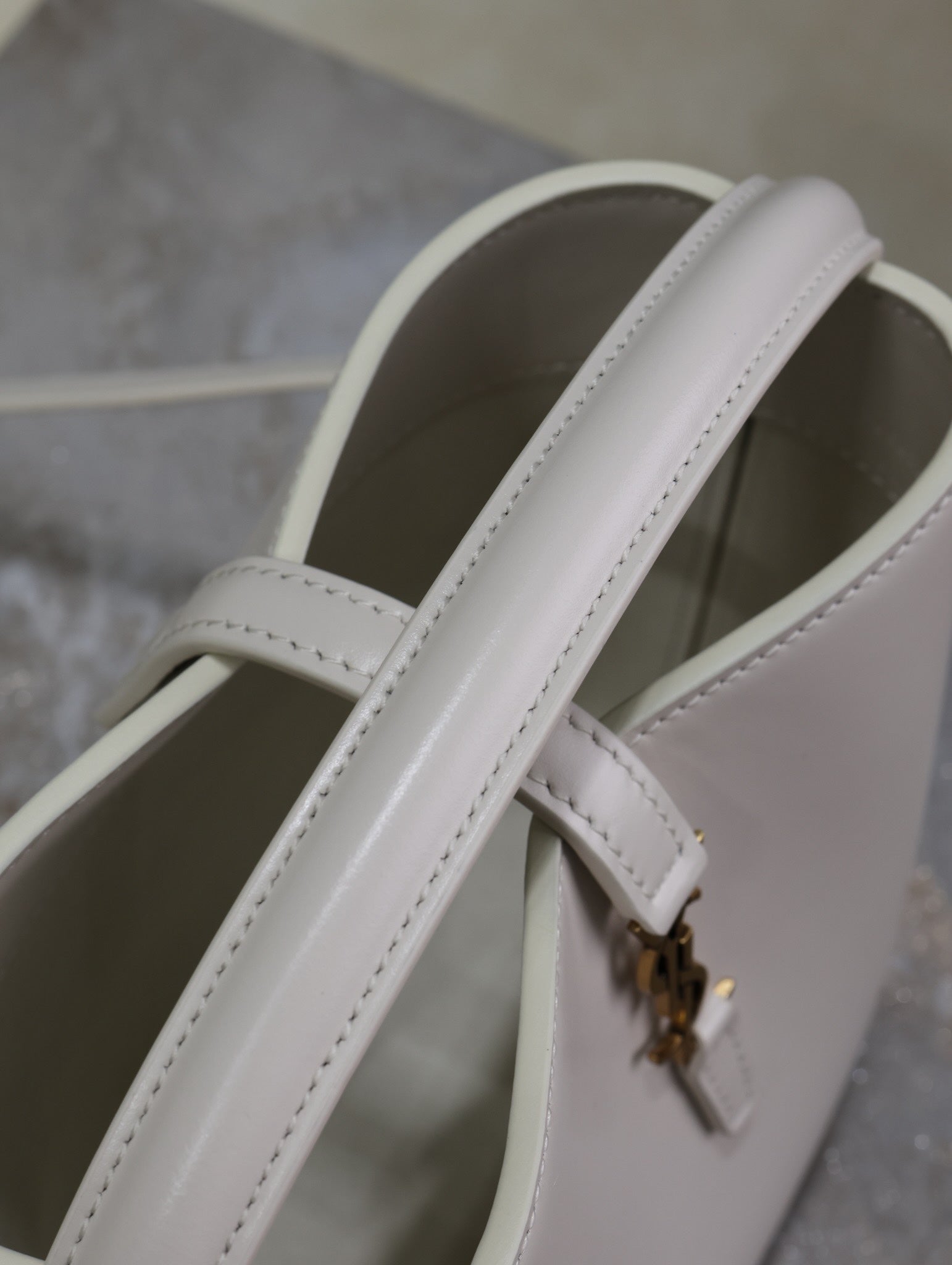 SAINT LAURENT YSL 25S LE 37 MINI 15 IN DUSTY GRAY CALFSKIN GOLD HARDWARE