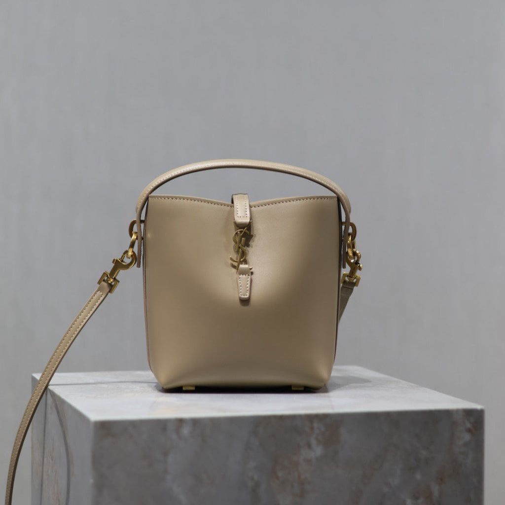 SAINT LAURENT YSL 25S LE 37 BUCKET 15 IN BEIGE CALFSKIN GOLD HARDWRE