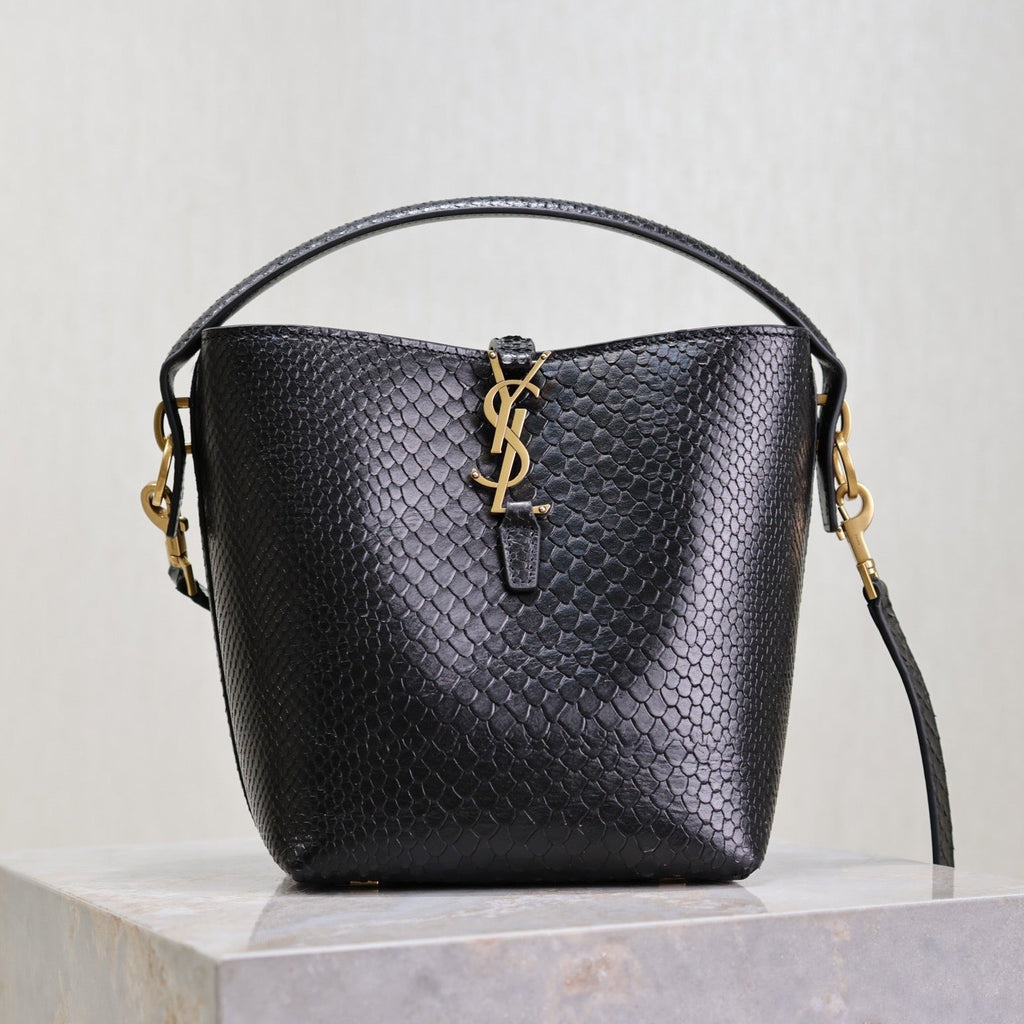 SAINT LAURENT YSL 25S LE 37 20 IN BLACK SNAKE EMBOSSED CALFSKIN GOLD HARDWRE