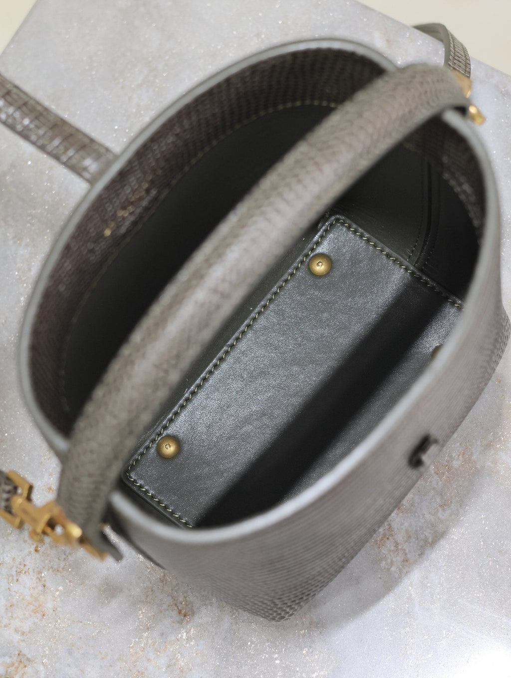 SAINT LAURENT YSL 25S LE 37 MINI 15 IN BROWN LIZARD PATTERN CALFSKIN GOLD HARDWRE