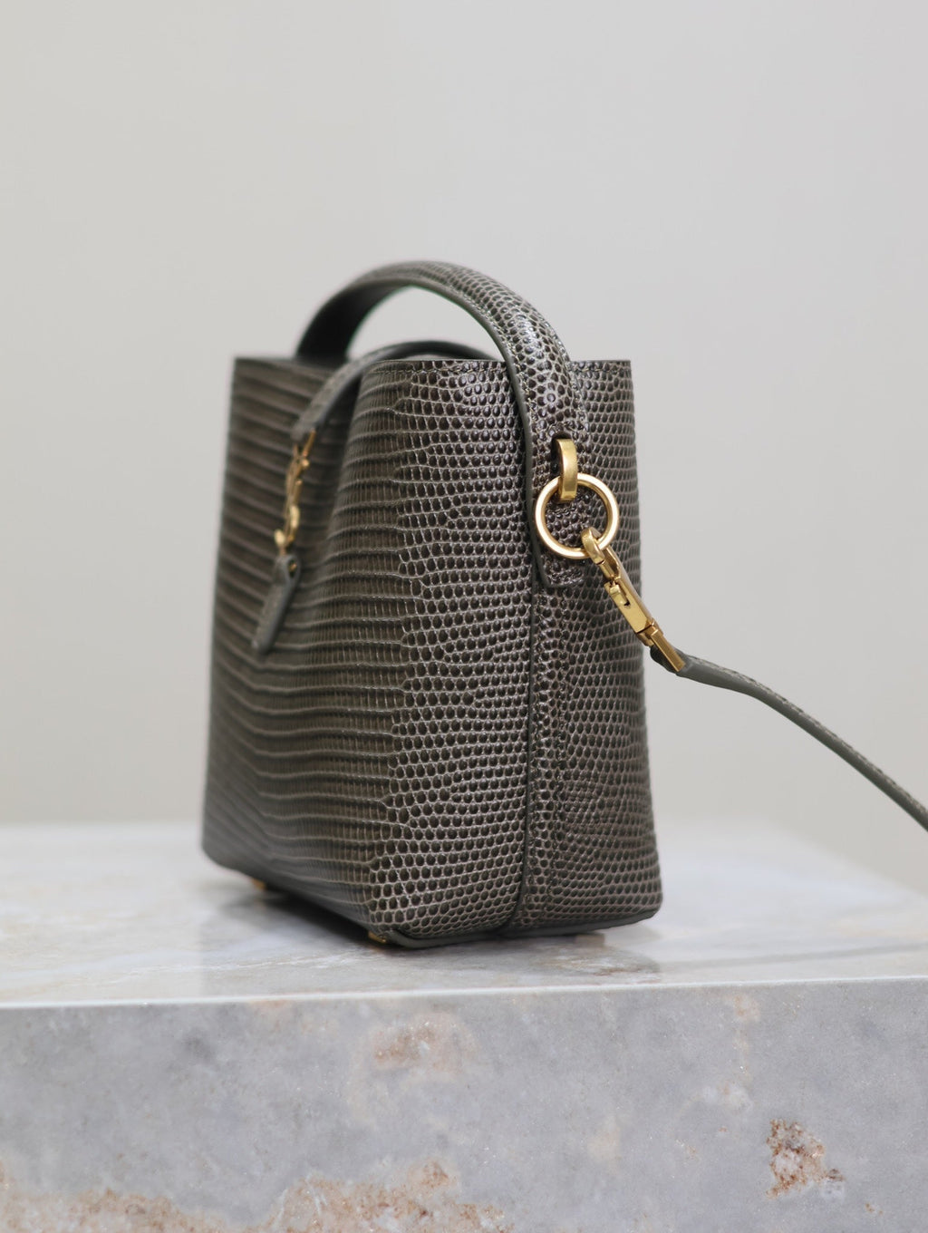 SAINT LAURENT YSL 25S LE 37 MINI 15 IN BROWN LIZARD PATTERN CALFSKIN GOLD HARDWARE