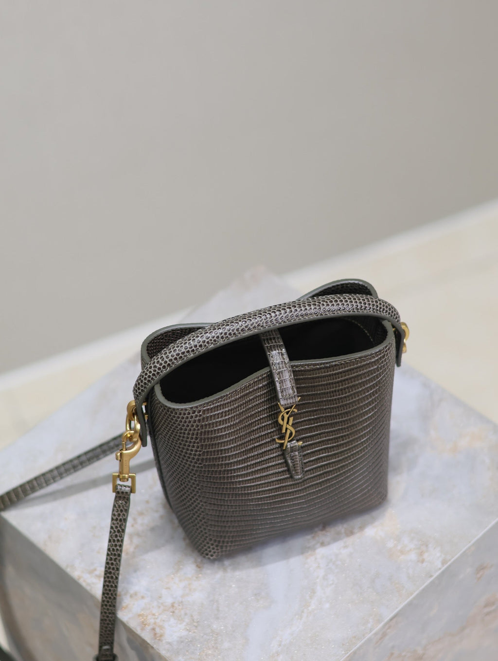 SAINT LAURENT YSL 25S LE 37 MINI 15 IN BROWN LIZARD PATTERN CALFSKIN GOLD HARDWRE
