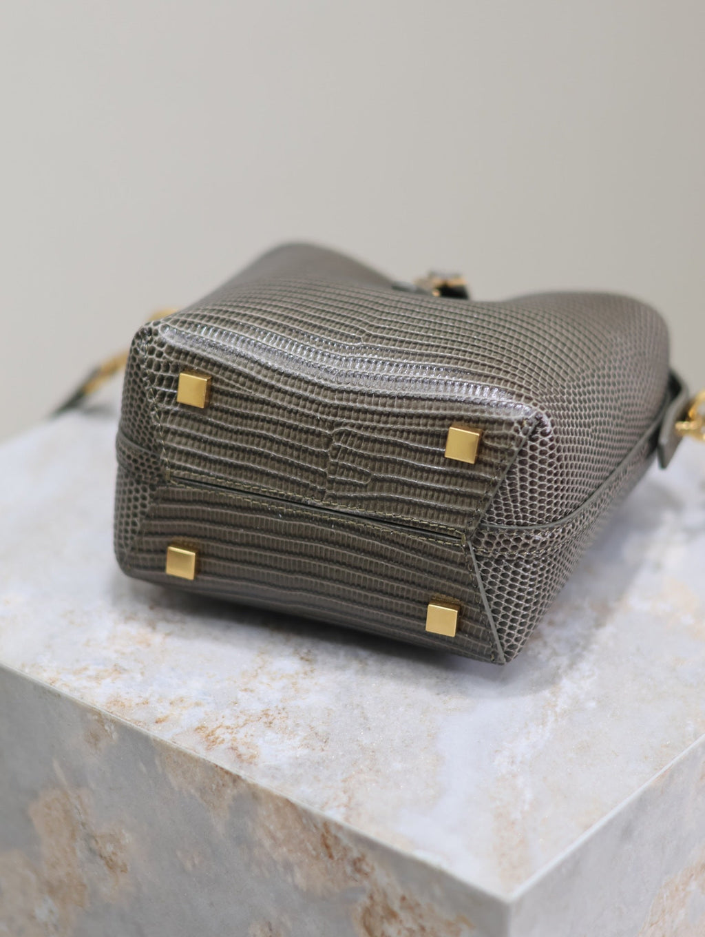 SAINT LAURENT YSL 25S LE 37 MINI 15 IN BROWN LIZARD PATTERN CALFSKIN GOLD HARDWRE
