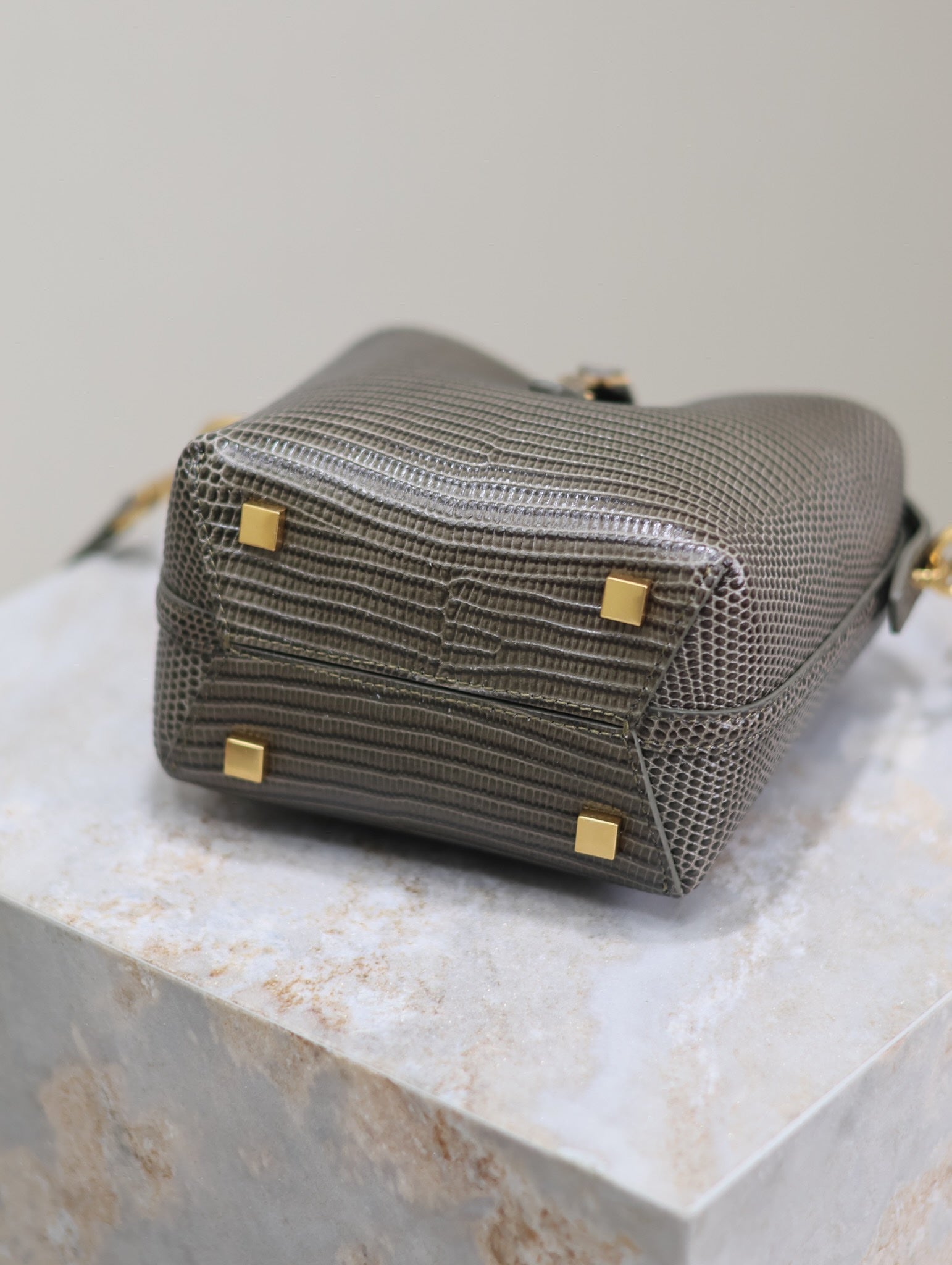 SAINT LAURENT YSL 25S LE 37 MINI 15 IN BROWN LIZARD PATTERN CALFSKIN GOLD HARDWARE