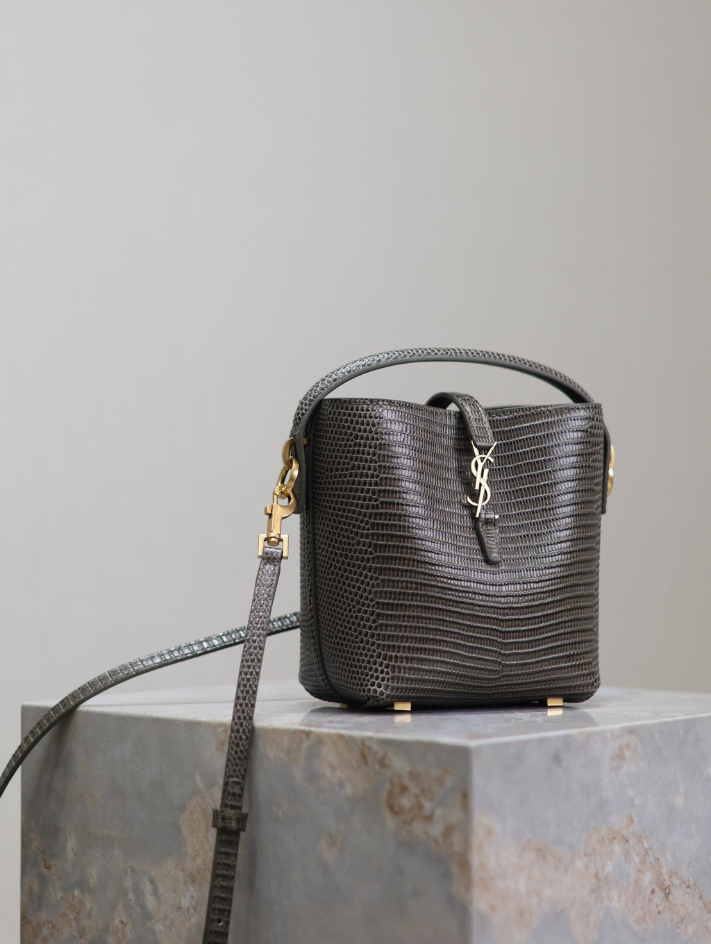 SAINT LAURENT YSL 25S LE 37 MINI 15 IN BROWN LIZARD PATTERN CALFSKIN GOLD HARDWRE
