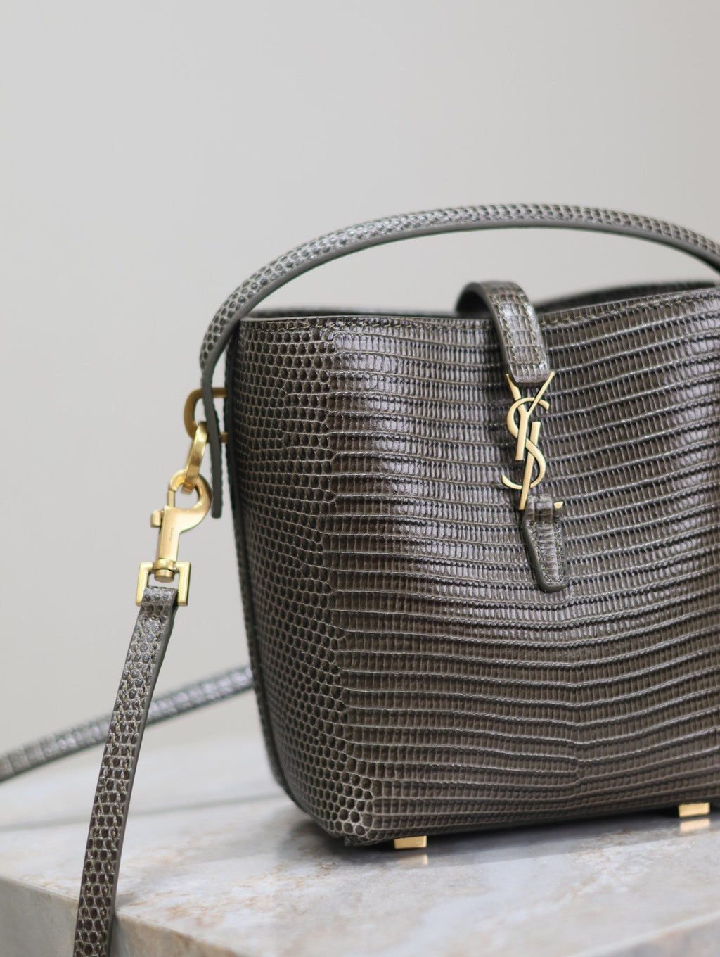 SAINT LAURENT YSL 25S LE 37 MINI 15 IN BROWN LIZARD PATTERN CALFSKIN GOLD HARDWRE