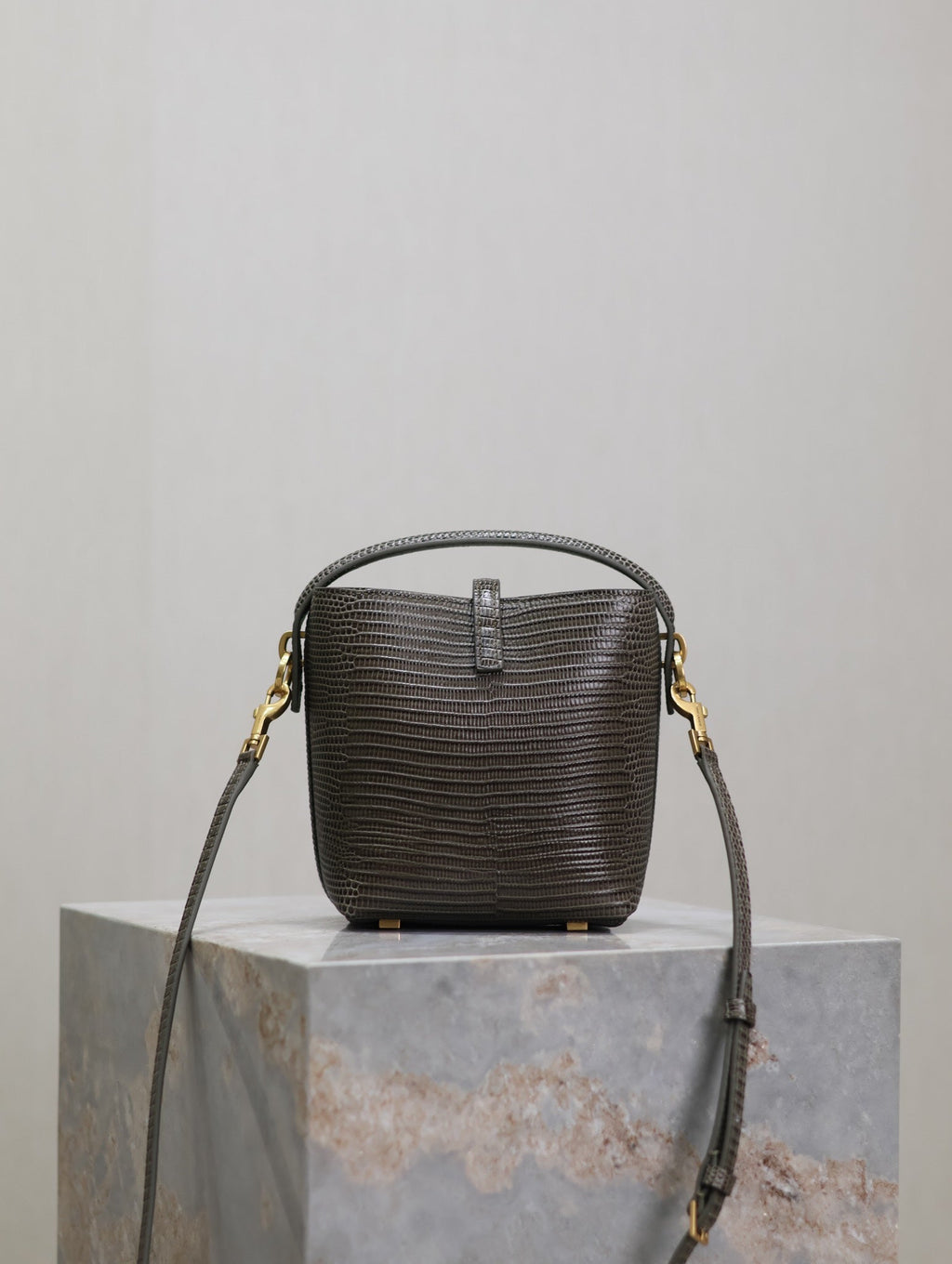 SAINT LAURENT YSL 25S LE 37 MINI 15 IN BROWN LIZARD PATTERN CALFSKIN GOLD HARDWRE