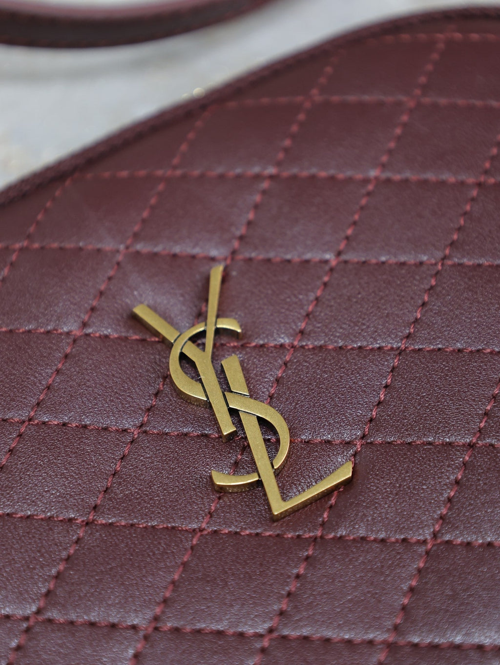 SAINT LAURENT GABY ZIPPED POUCH 19 IN WINE RED QUILTED LAMBSKIN GOLD HARDWARE