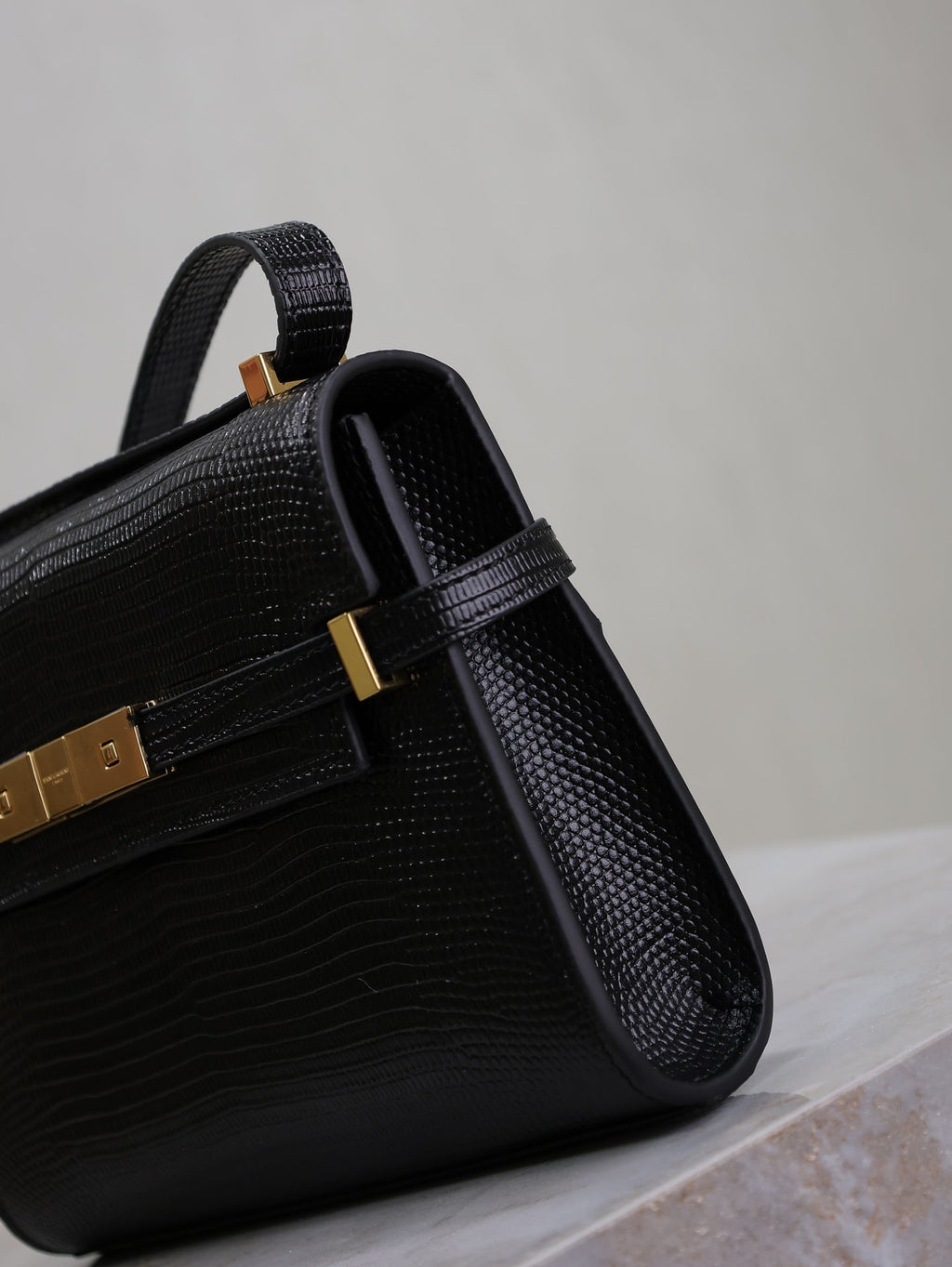 SAINT LAURENT YSL 25S MINI MANHATTAN 19 IN BLACK SHINY CROCODILE CALFSKIN GOLD HARDWRE
