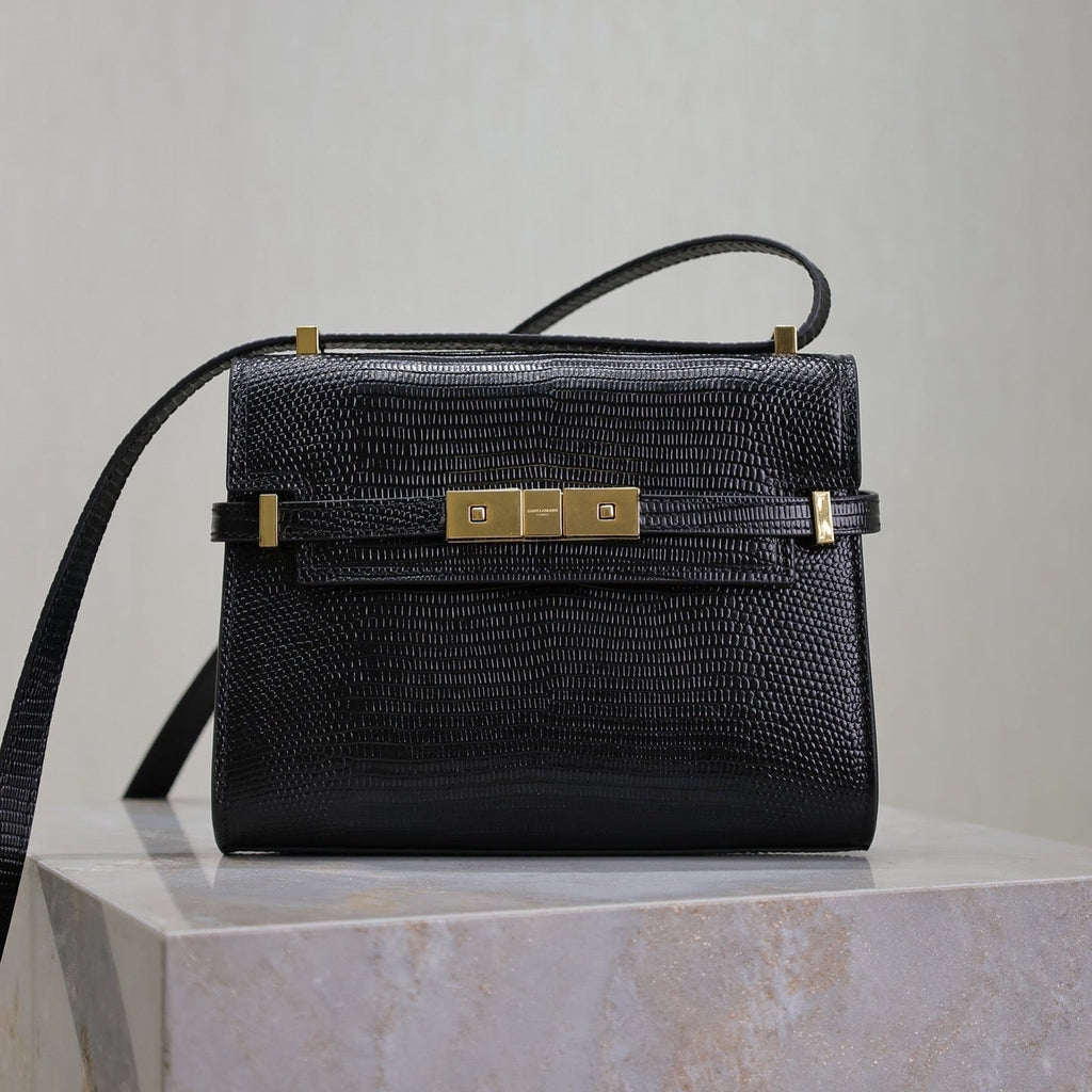 SAINT LAURENT YSL 25S MINI MANHATTAN 19 IN BLACK SHINY CROCODILE CALFSKIN GOLD HARDWRE